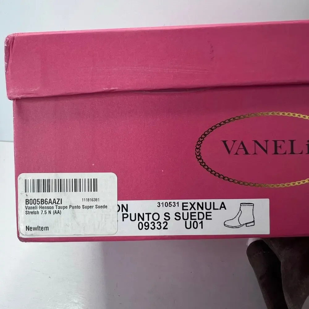 Vaneli Henson Super Suede Stretch Chunky Heel Boot Taupe Women's US 7.5N - Picture 11 of 11